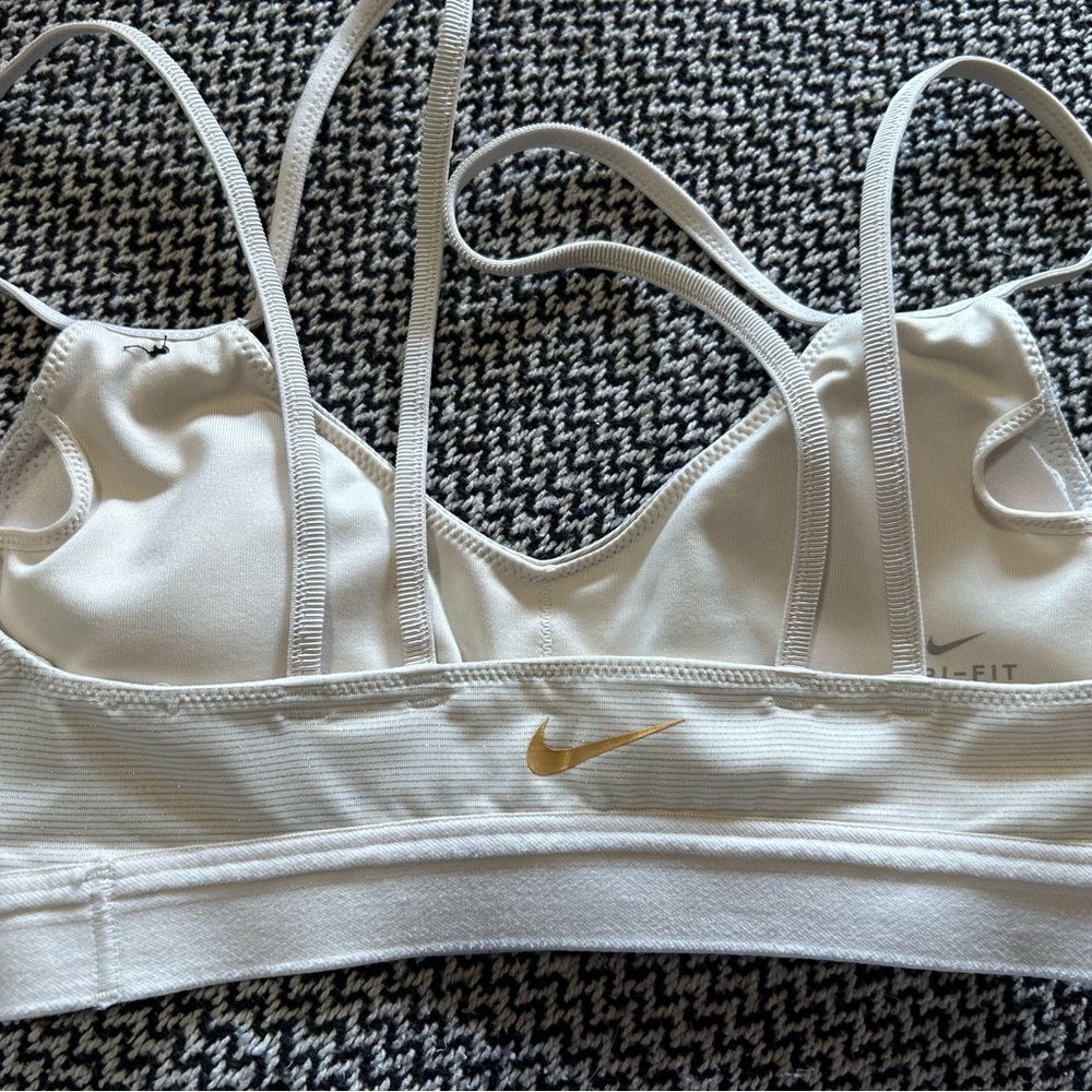 Nike Women's Cream Sports Bra with Gold Logo